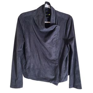 Lysse Women's Size Medium Vegan Suede Zip Moto Jacket Blue-Gray